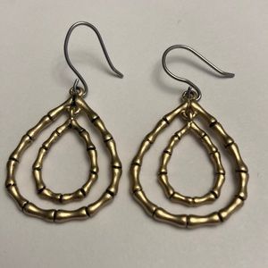 Gold Tone Bamboo Look Teardrop Earrings